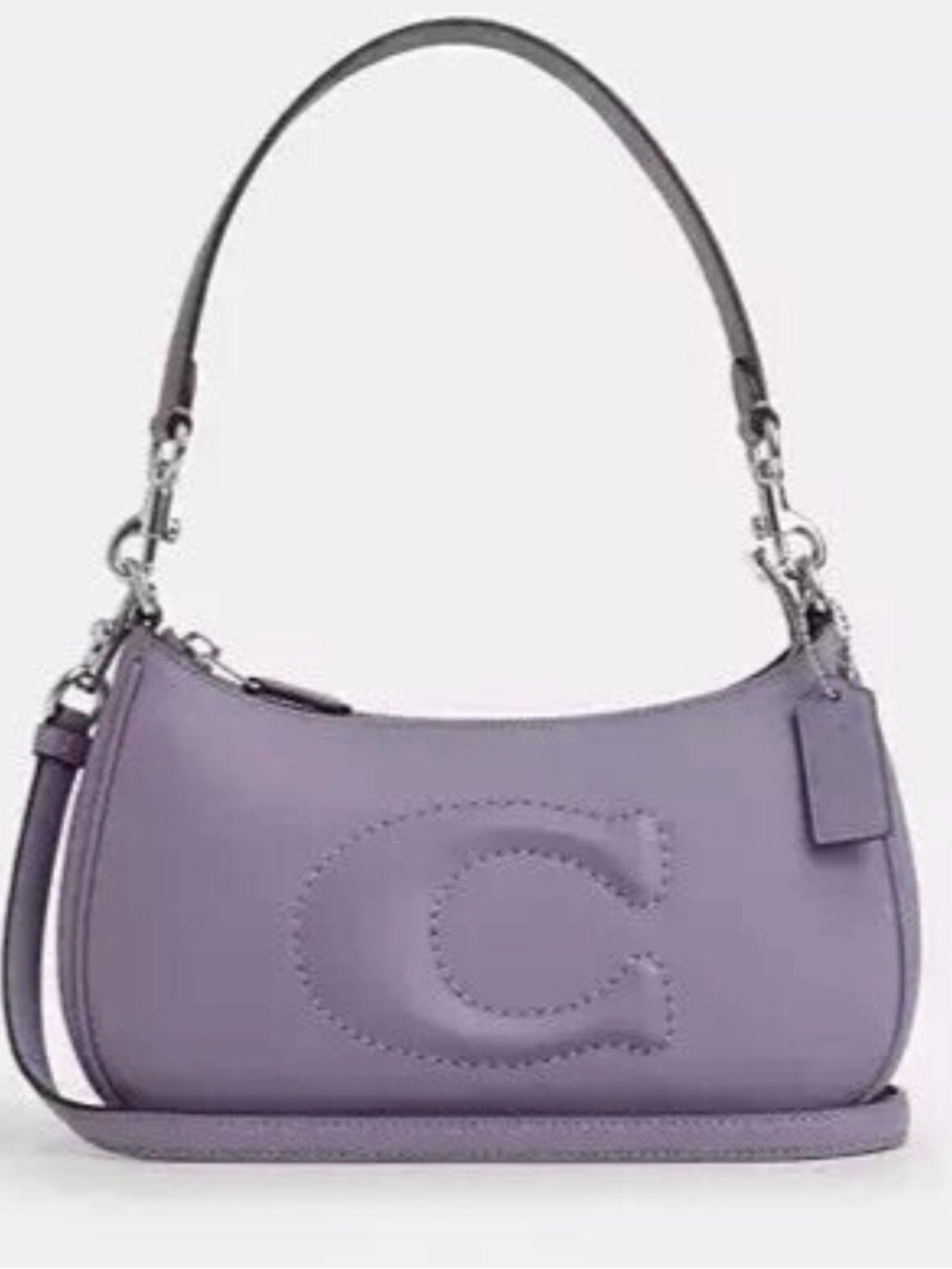 Coach Teri Lilac Leather Shoulder Bag with Embossed C - Picture 1 of 10